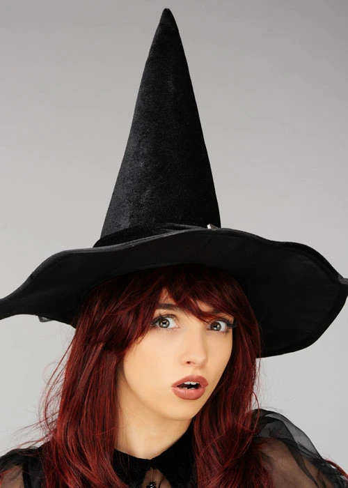Womens Halloween Black Velvet Witch Hat 4 Womens Halloween Black Velvet Witch Hat - Image 2
