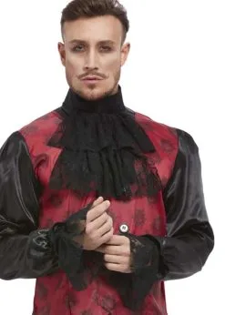 Gothic Vampire Count Black Jabot Neck Ruff And Cuffs