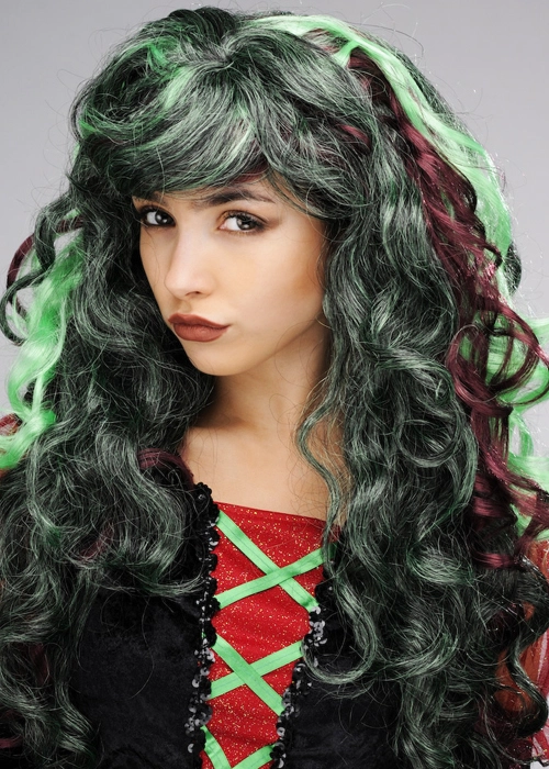 Ladies Curly Green And Purple Witch Wig 4 Ladies Curly Green And Purple Witch Wig - Image 2