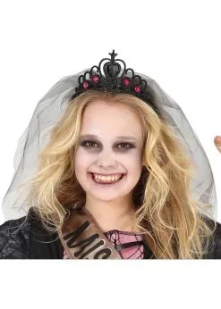 Childrens Halloween Black Bride Veil With Tiara