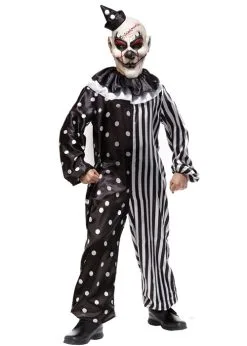 Kids Halloween Black And White Killer Clown Costume