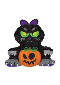 Halloween Evil Black Cat Mini Air Filled Balloon On Stick