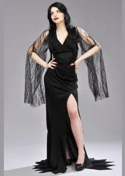 Womens Morticia Style Halloween Costume 9 Womens Morticia Style Halloween Costume -Costumes Sales 43726 mortica costume black wig 03