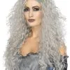 Womens Halloween Grey Curly Banshee Wig -Costumes Sales 45052rs