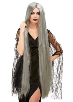 Womens Halloween Extra Long Grey Witch Wig
