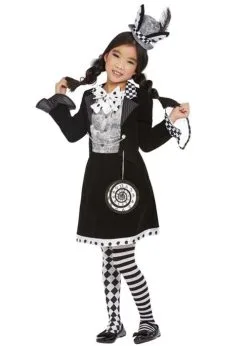Kids Gothic Dark Mad Hatter Girl Costume
