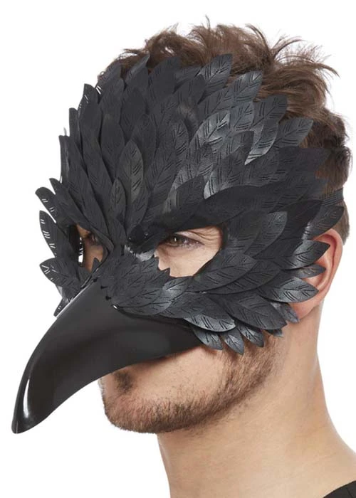 Deluxe Black Raven Half Face Mask With Beak 3 Deluxe Black Raven Half Face Mask With Beak