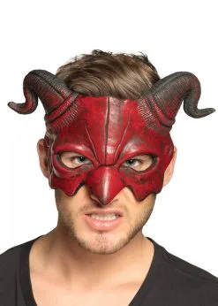 Deluxe Foam Halloween Red Demon Mask With Horns
