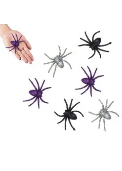 Halloween Party Glitter Spider Decorations Pk6
