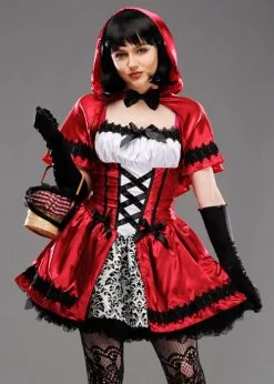 Womens Gothic Dark Red Riding Hood Costume -Costumes Sales 85230 deuxe gothic red riding hood costume 01