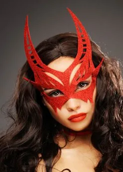 Womens Halloween Red Glitter Devil Eye Mask