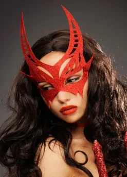 Womens Halloween Red Glitter Devil Eye Mask -Costumes Sales A2821 red glitter devil mask 02