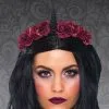 Gothic Black Dark Unicorn Horn With Flowers On Headband -Costumes Sales A2847 gothic black unicorn horn