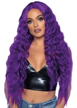 Womens Deluxe Gothic Extra Long Wavy Purple Wig