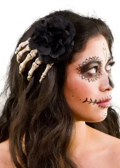 Halloween Gothic Black Rose Hair Clip With Skeleton Hand -Costumes Sales AC 9059 rs 01
