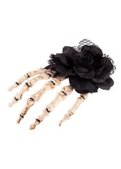 Halloween Gothic Black Rose Hair Clip With Skeleton Hand -Costumes Sales AC 9059 rs 02