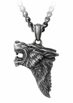 Dark Wolf Pendant Pewter Necklace