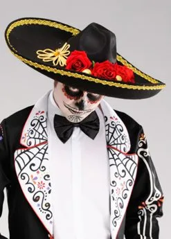 Costumes Sales 27 Adult Black Day Of The Dead Sombrero Hat