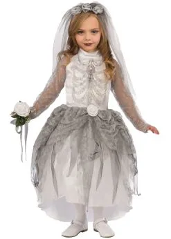 Childrens Halloween Skeleton Ghost Bride Costume