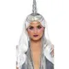 Womens Deluxe Silver Unicorn Horn Headpiece With Mane -Costumes Sales a2816 silver unicorn set