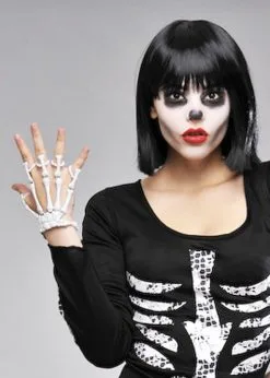 Halloween Gothic White Skeleton Hand Bracelet -Costumes Sales ba1741 white skeleton hand glove 01