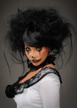 Womens Gothic French Clown Black Backcombed Wig