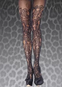 Womens Plus Size Gothic Black Lace Fishnet Tights