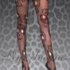 Womens Black Sugar Skull Net Tights -Costumes Sales black sugar skull tights 9982 1