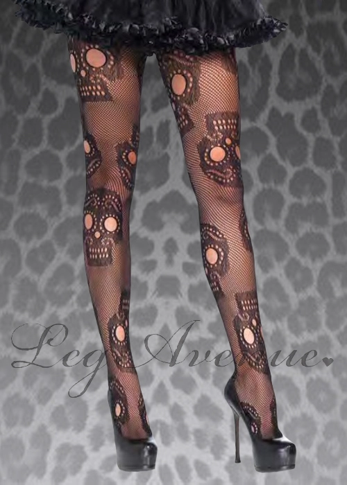 Womens Plus Size Black Sugar Skull Net Tights 3 Womens Plus Size Black Sugar Skull Net Tights