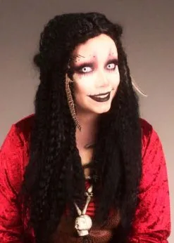 Womens Halloween Black Crimped Voodoo Witch Doctor Wig