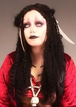 Womens Halloween Black Crimped Voodoo Witch Doctor Wig -Costumes Sales black20crimped voodoo wig 02