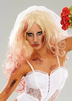 Halloween Luxe Zombie Bride Bloody Blonde Wig -Costumes Sales blonde zombie bride wig ST722 02