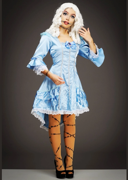 Womens Halloween Gothic Blue Victorian Doll Costume 3 Womens Halloween Gothic Blue Victorian Doll Costume
