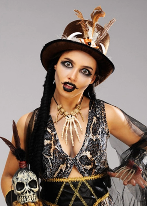 Womens Brown Voodoo Top Hat With Dreads 3 Womens Brown Voodoo Top Hat With Dreads