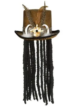 Womens Brown Voodoo Top Hat With Dreads 9 Womens Brown Voodoo Top Hat With Dreads -Costumes Sales brown voodoo top hat 03