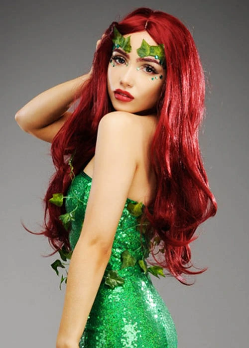 Womens Deluxe Long Dark Red Poison Ivy Style Wig 3 Womens Deluxe Long Dark Red Poison Ivy Style Wig