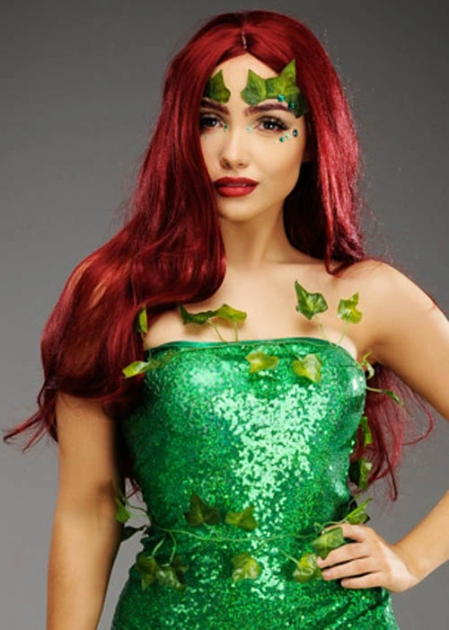 Womens Deluxe Long Dark Red Poison Ivy Style Wig 4 Womens Deluxe Long Dark Red Poison Ivy Style Wig - Image 2