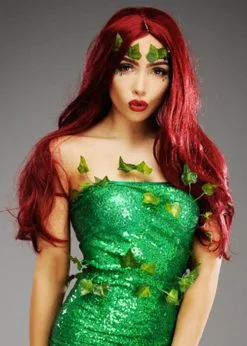 Womens Deluxe Long Dark Red Poison Ivy Style Wig 7 Womens Deluxe Long Dark Red Poison Ivy Style Wig -Costumes Sales burgundy poison ivy wig 02