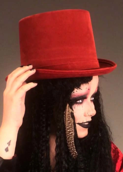 Halloween Voodoo Witch Doctor Burgundy Top Hat 5 Halloween Voodoo Witch Doctor Burgundy Top Hat - Image 3