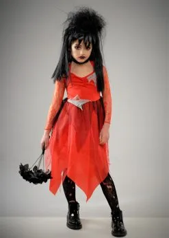 Kids Beetlejuice Style Lydia Red Bride Costume -Costumes Sales childrens red beetlejuice bride costume 03