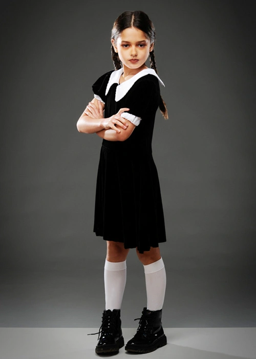 Childrens Wednesday Addams Style Halloween Costume 4 Childrens Wednesday Addams Style Halloween Costume - Image 2
