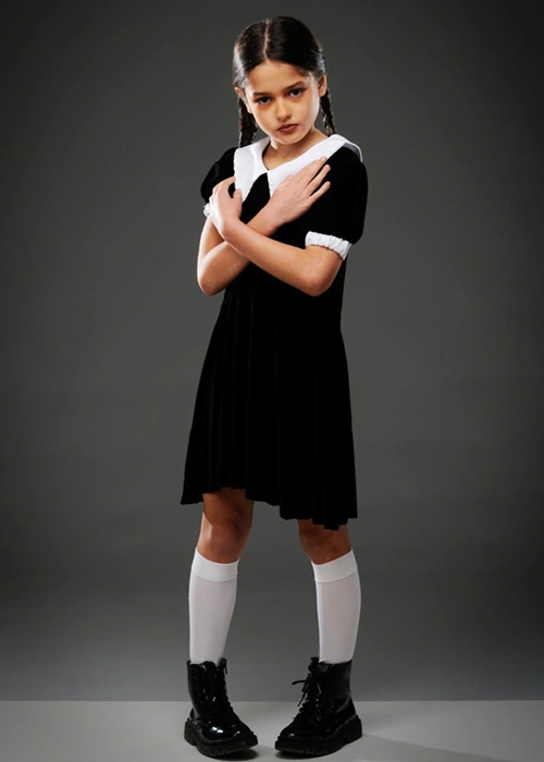 Childrens Wednesday Addams Style Halloween Costume 5 Childrens Wednesday Addams Style Halloween Costume - Image 3
