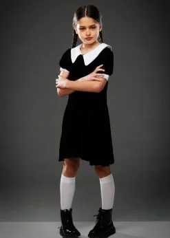 Childrens Wednesday Addams Style Halloween Costume 9 Childrens Wednesday Addams Style Halloween Costume -Costumes Sales childrens velvet wednesday costume 3576M 03