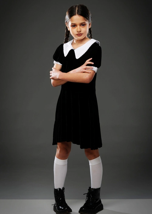 Childrens Wednesday Addams Style Halloween Costume 6 Childrens Wednesday Addams Style Halloween Costume - Image 4