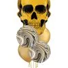 Inflated Chrome Gold Skull Halloween Helium Balloon Cluster -Costumes Sales chrome gold skull balloon cluster