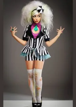 Costumes Sales 21 Womens Cute Striped Beetlejuice Style Costume