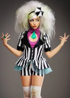 Womens Cute Striped Beetlejuice Style Costume -Costumes Sales cute shorts beetlejuice costume 02