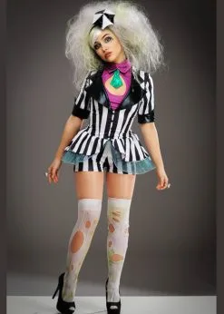 Womens Cute Striped Beetlejuice Style Costume -Costumes Sales cute shorts beetlejuice costume 03