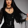 Womens Halloween Deluxe Long Black Morticia Style Wig -Costumes Sales deluxe black morticia wig