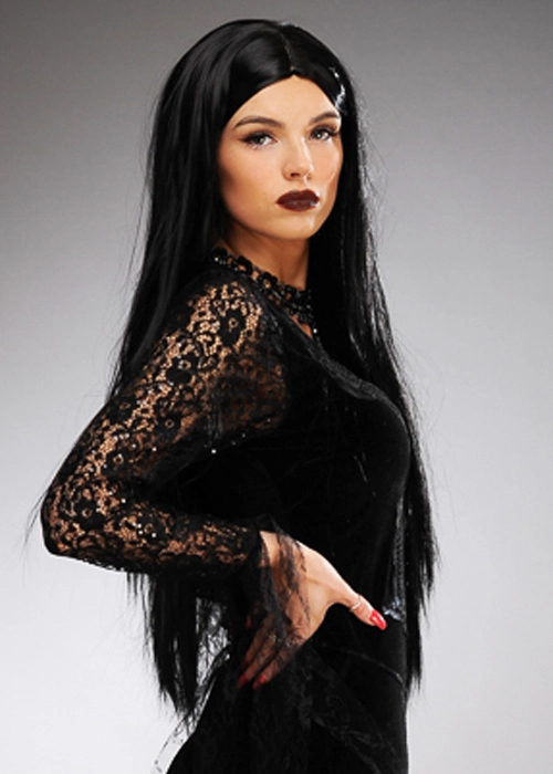 Womens Halloween Deluxe Long Black Morticia Style Wig 5 Womens Halloween Deluxe Long Black Morticia Style Wig - Image 3